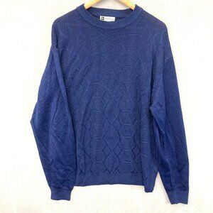 Vintage Bachrach Geometric Sweater Mens XL Textured Blue 90s Y2K Dad Grandpa